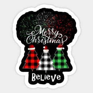 Christmas Tree Believe in Santa Matching Party Pajama T-Shirt Sticker